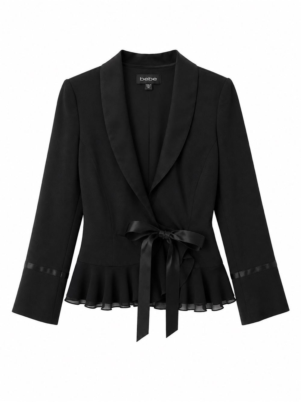 Vintage bebe Black Satin-Trim Y2K-era ruffle blazer size 8